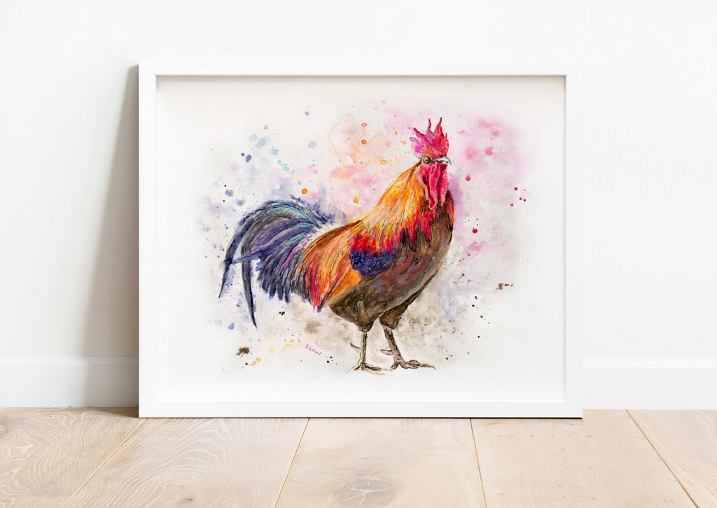 Rooster Wall Art Kitchen, Chicken Print, Cockerel Picture Watercolour, Contemporary watercolour rooster print for modern living