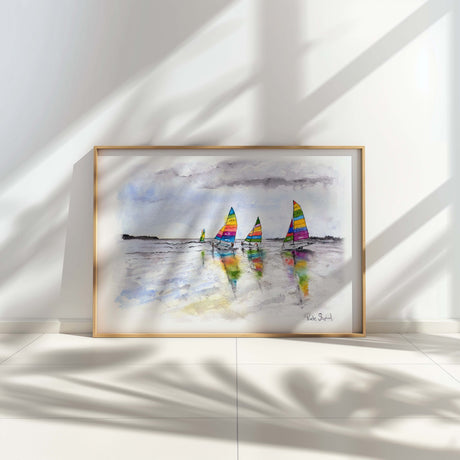 Coastal wall art featuring colourful sailing boats