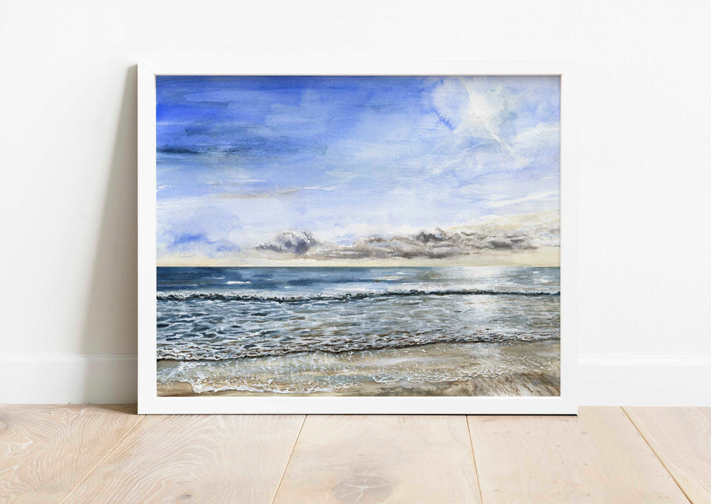 Watercolour beach decor for coastal-themed interiors, Gift-worthy watercolour seascape print for loved ones