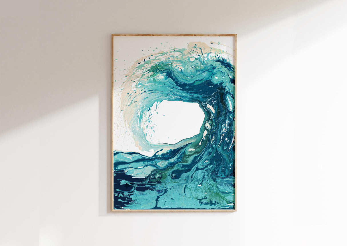 Abstract Turquoise Blue Wave Wall Art, Turquoise Blue Ocean Wave Print, dynamic Turquoise Abstract Wave Artwork