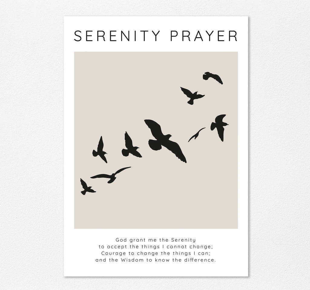 Birds in Flight Serenity Quote Poster, Serenity Prayer Wall Art for Peace, Graceful Birds Serenity Prayer Print, recovery gift idea