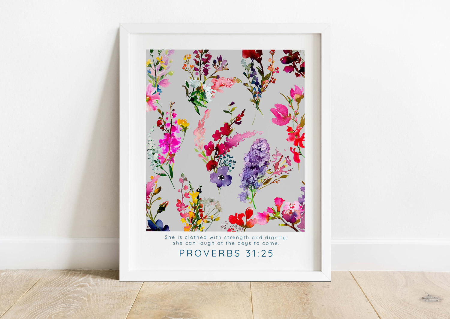 Proverbs 31:25 Floral Bible Verse Print, Modern Christian Home Decor ...