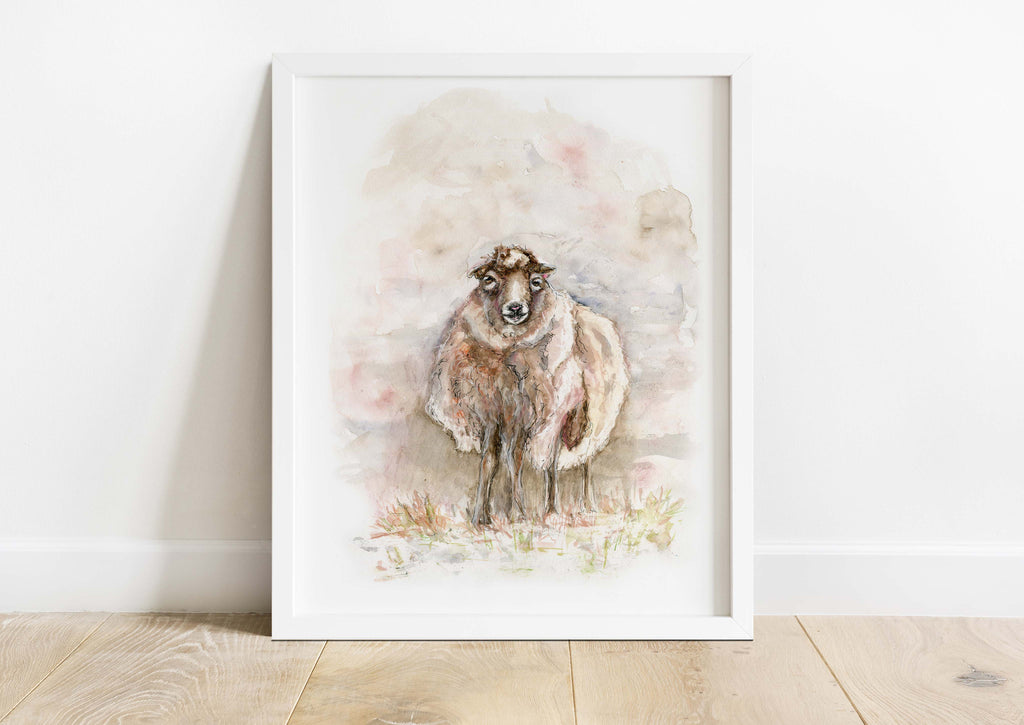 Unique rustic farmhouse sheep decor piece, Handmade farmhouse decor with sheep painting, Cottagecore watercolor sheep print for bedroom