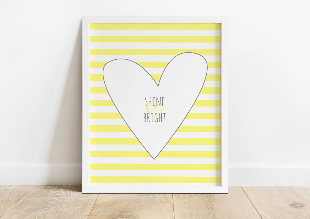 Yellow striped nursery wall art with heartfelt message, Whimsical heart design nursery print with positive quote
