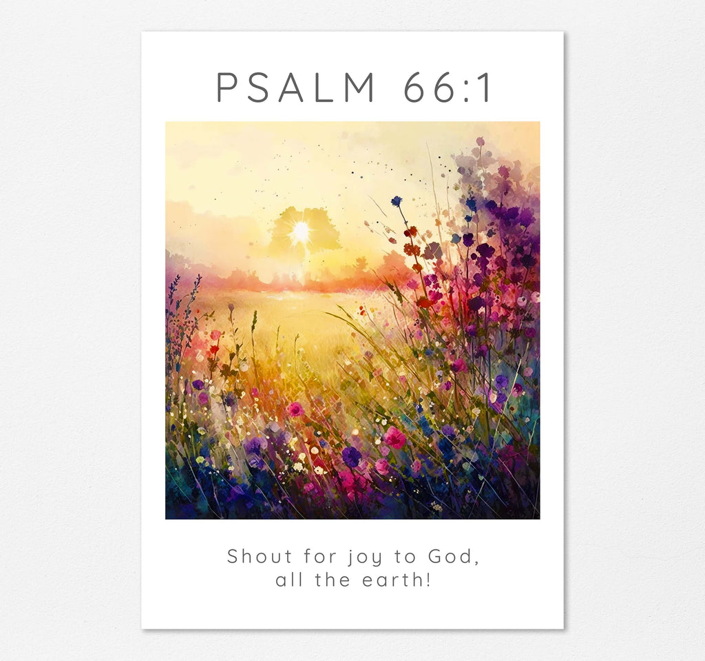 Various sizes available for Psalm 66:1 floral meadow wall decor, Transform your space with a meadow-inspired Bible verse wall art