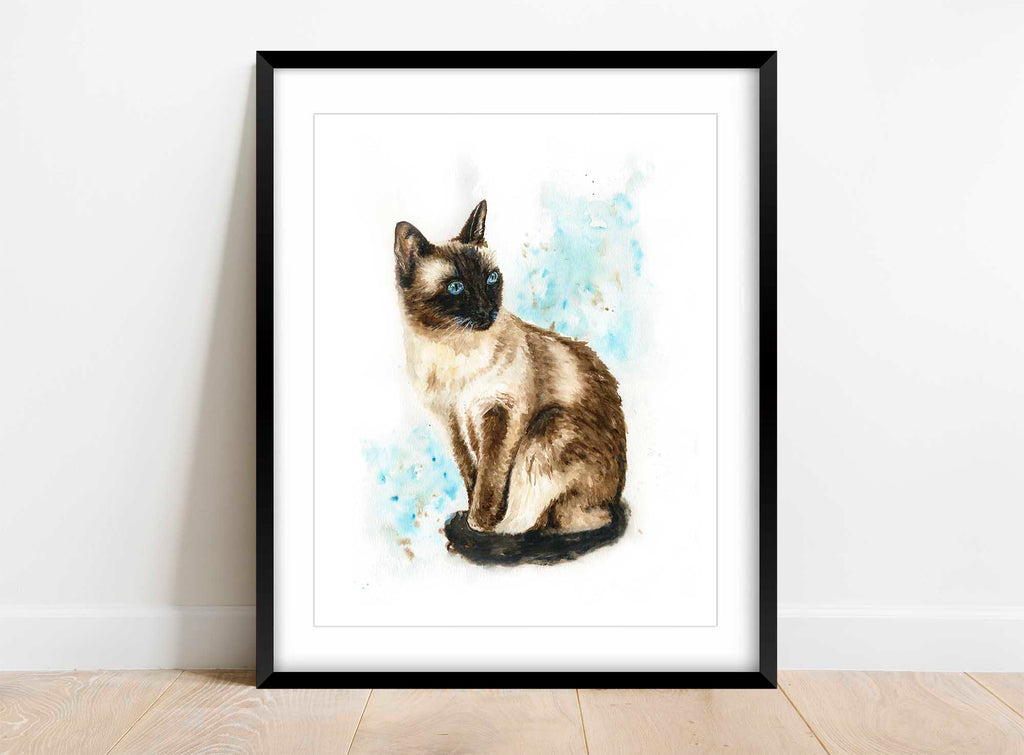 Handcrafted Siamese cat art print for art enthusiasts, Whimsical Siamese cat decor for a touch of personality