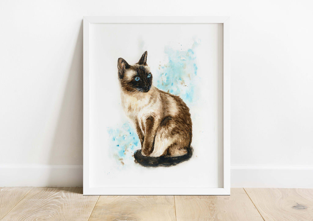 Cat Art Print, Siamese Cat Painting, Handpainted Watercolour Animal Wall Art, Cat Lover Gift for Women, Unique Cat Decor