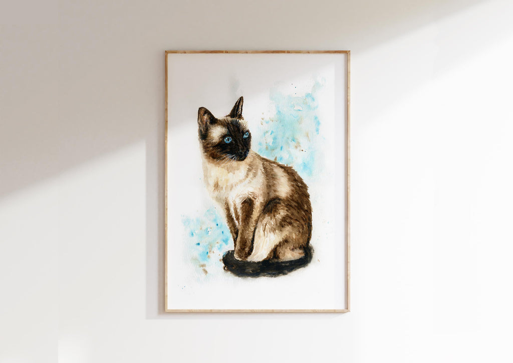 Siamese Cat Print, Cat Watercolour Wall Art, Animal Home Decor Gift, Siamese cat watercolor print for living room decor