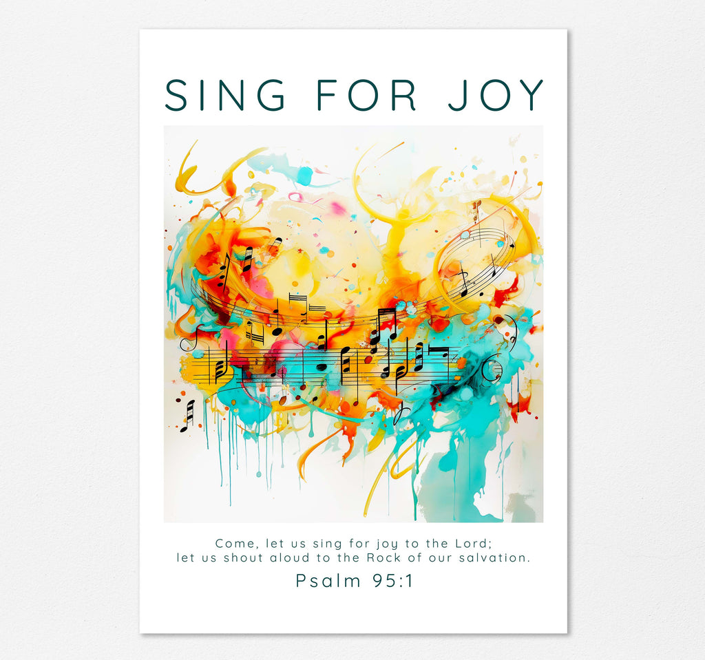 Sing For Joy Music Wall Art, Psalm 95 Modern Scripture Home Decor, Modern Christian home decor with Psalm 95:1 scripture