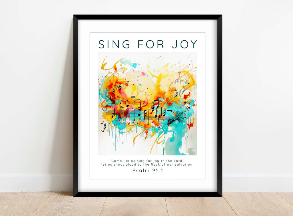 Elegant Psalm 95:1 print for a modern spiritual touch, Contemporary Psalm 95 artwork for a joyful ambiance
