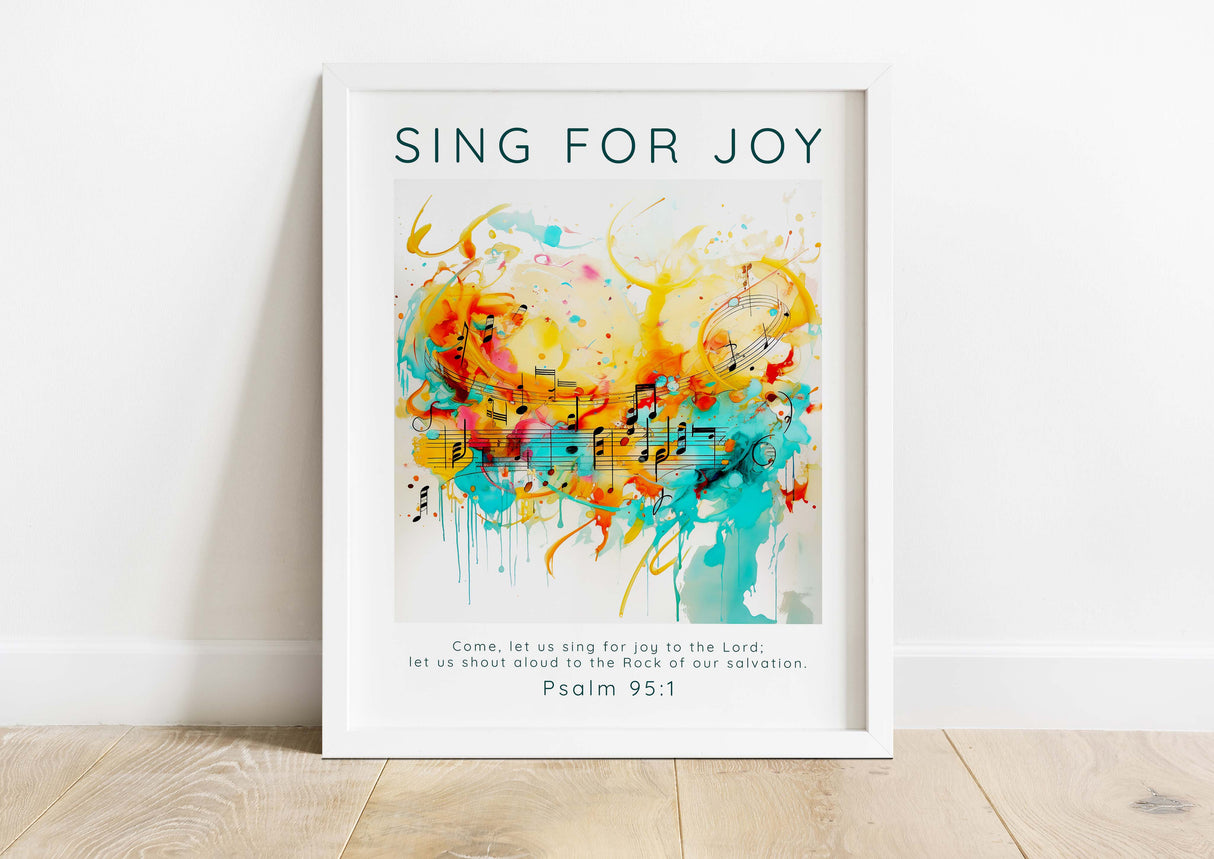 Uplifting Psalm 95 art for a serene living environment, Christian wall art celebrating music and salvation, Christian wall print