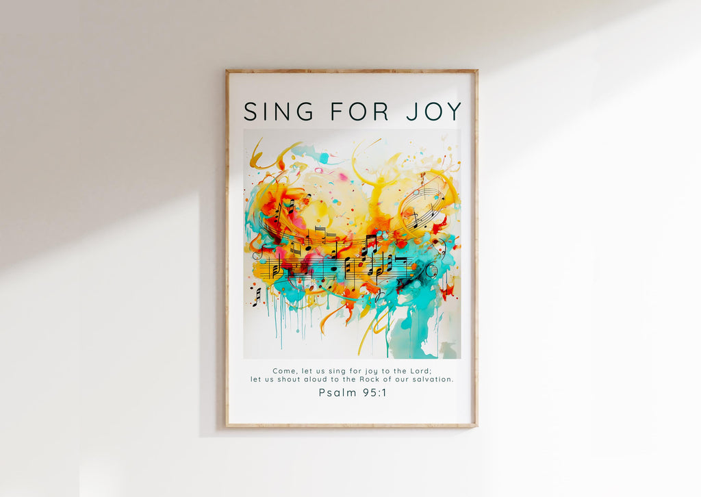 Sing For Joy Music Wall Art, Psalm 95 Modern Scripture Home Decor, Modern Christian home decor with Psalm 95:1 scripture