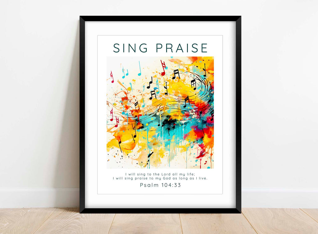 Musical theme scripture wall art for believers, Expressive worship art with abstract musical elements