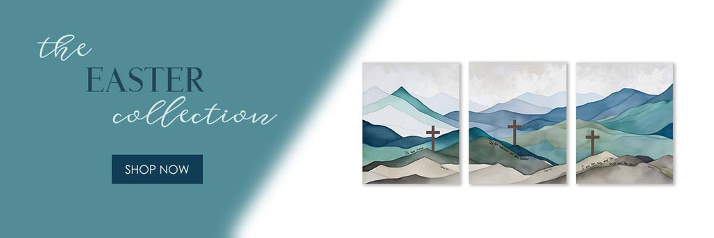 Easter-themed prints: Majestic mountains and hills adorned with three crosses, symbolising the profound significance of the Easter story