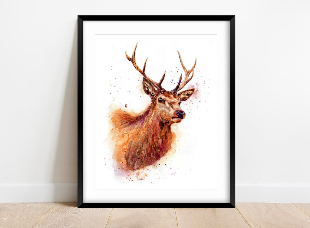Stag Picture Deer Art Rustic Home Decor, Deer Print Watercolour Gift, Majestic Stag Head Watercolour Print, Rustic Deer Art