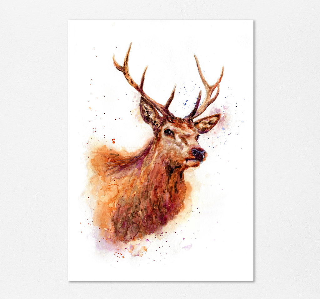 Rustic Deer Art for Home Decor, Stag Portrait Watercolour Wall Art, Nature-Inspired Stag Picture for Rustic Homes