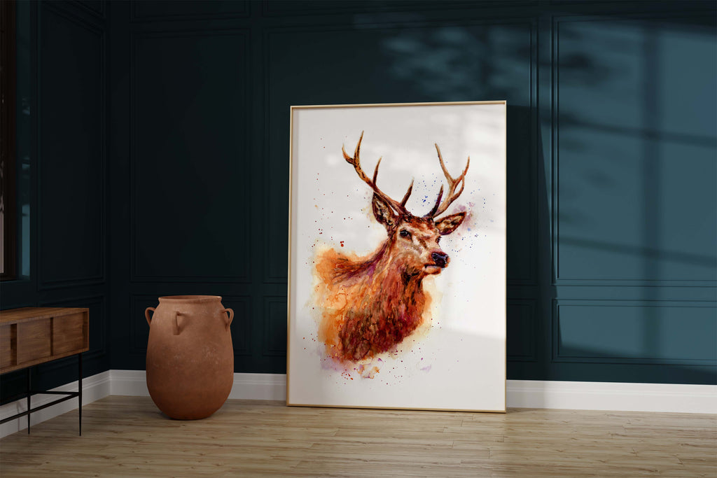 Elegant Stag Head Print in Soft Hues, Deer Print Watercolour Gift for Nature Lovers, Captivating Stag Artwork for Cozy Interiors