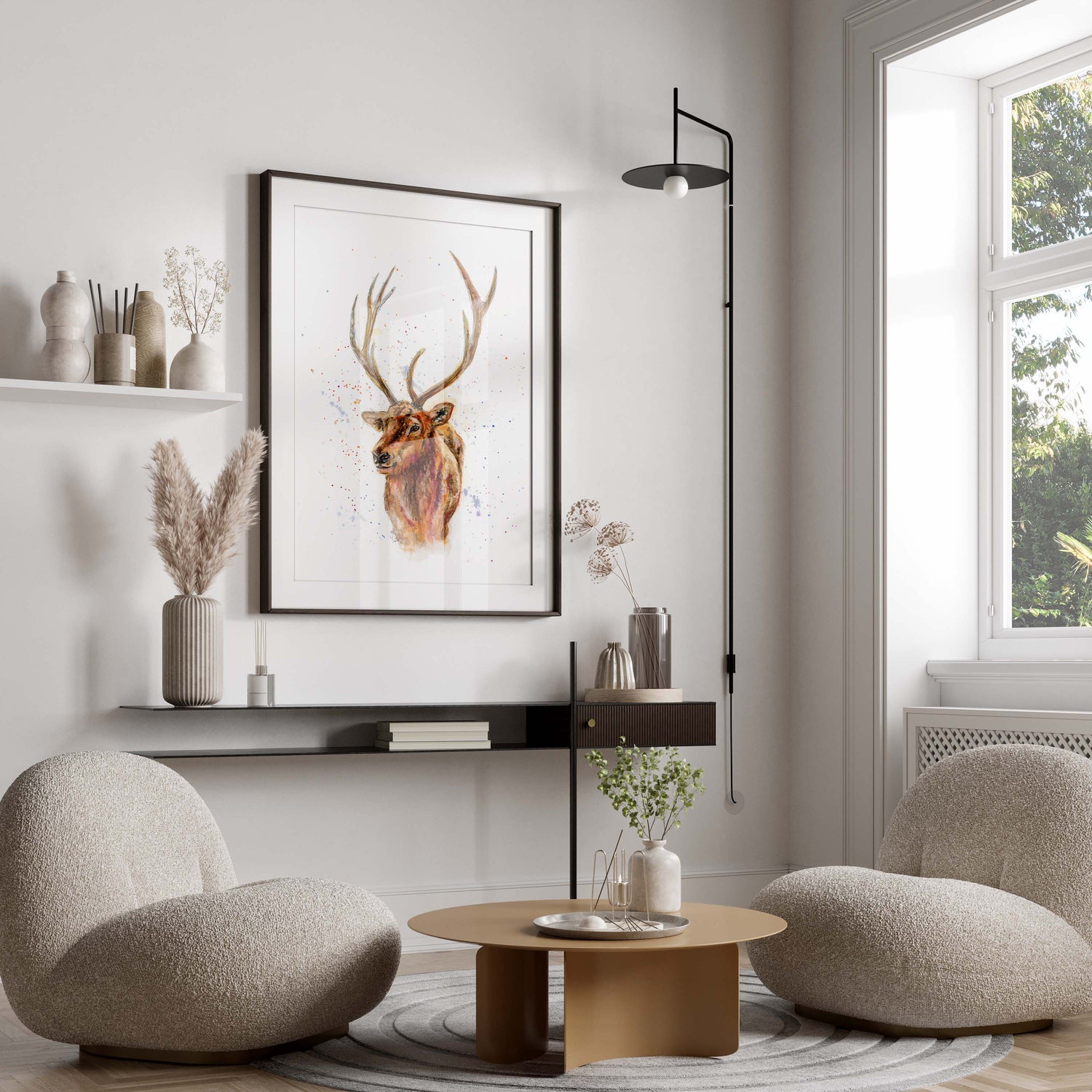 Stag head print handpainted with precision for a personalized touch, Watercolour deer print, a blend of tradition and sophistication