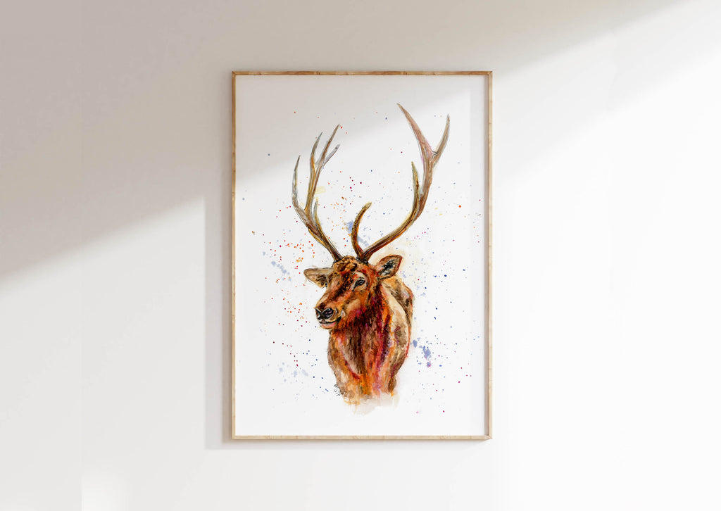 Deer Head Print Wall Art, Stag Decor For Living Room Rustic Gift Idea, Handpainted deer print, rustic stag head for living room decor