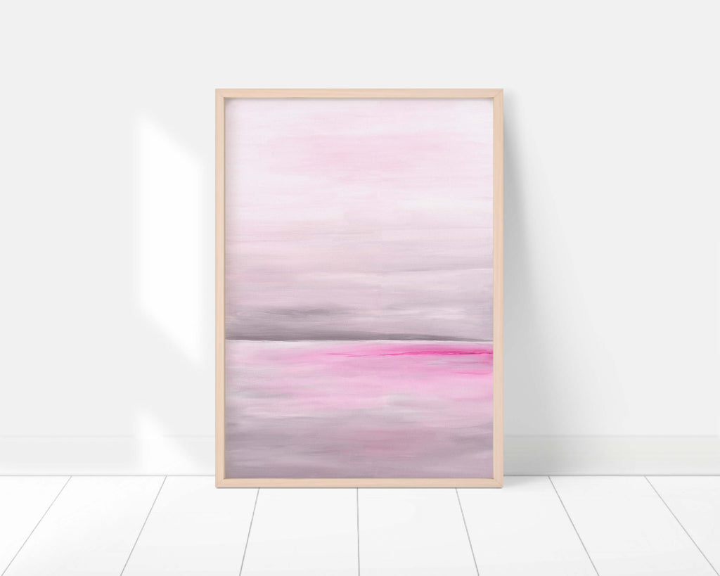 Contemporary Ocean Print with Grey and Pink Palette, Elegant Grey and Pink Ocean Wall Art for Peaceful Spaces