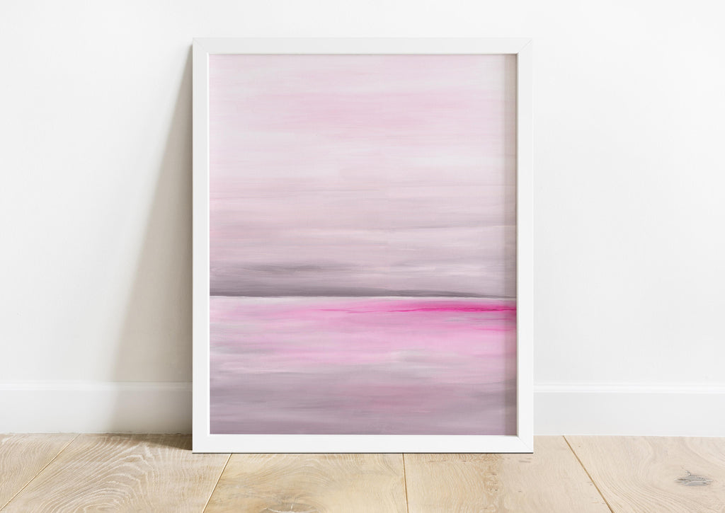Soothing Grey and Pink Coastal Artwork for Relaxation, Calm Ocean Scene in Grey and Pink Wall Print, Serenity at Sea