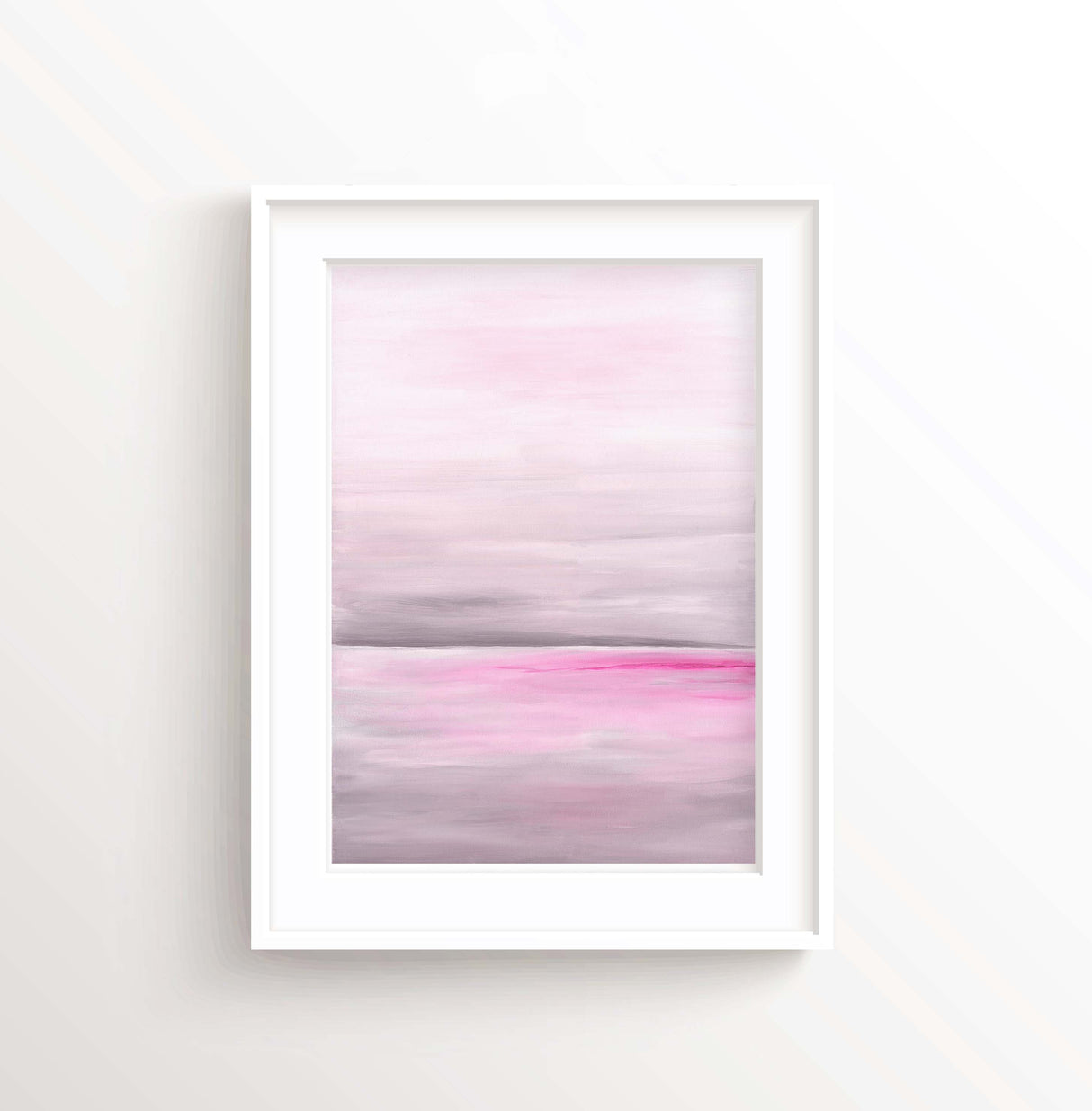 Contemporary Ocean Print with Grey and Pink Palette, Seaside Tranquility in Grey and Pink Wall Decor, tranquil ocean print