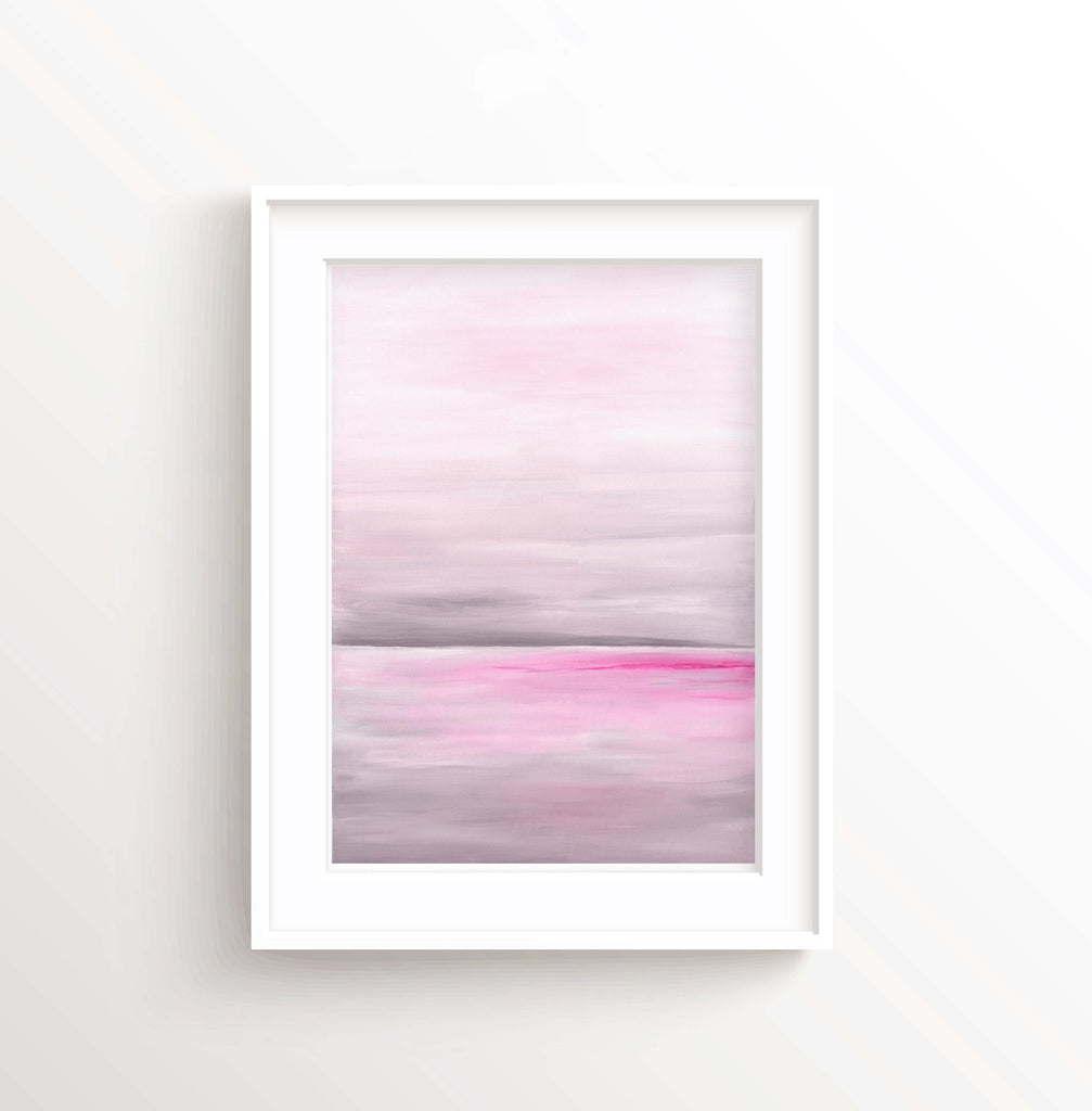 Contemporary Ocean Print with Grey and Pink Palette, Seaside Tranquility in Grey and Pink Wall Decor, tranquil ocean print