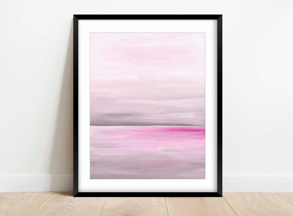 Serenity at Sea: Grey and Pink Ocean Print, Oceanic Bliss: Serene Grey and Pink Art Print, Contemporary Ocean Print
