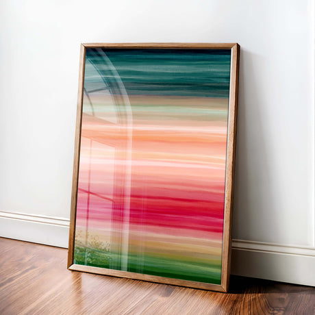 Unique digital artwork Summer with vibrant horizontal stripes inspired by the warmth of the season.