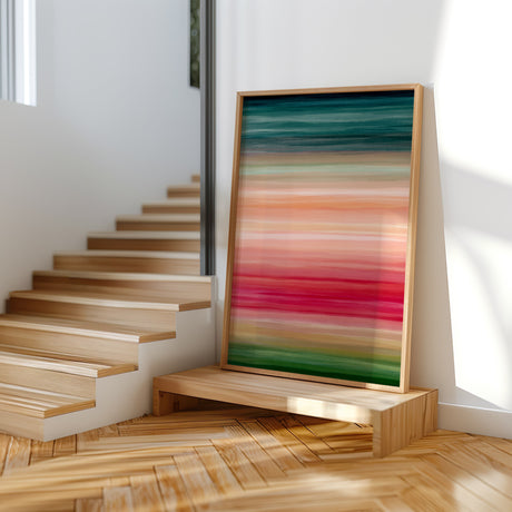 Eye-catching striped artwork in teal, green, and pink tones, perfect for adding a seasonal touch.