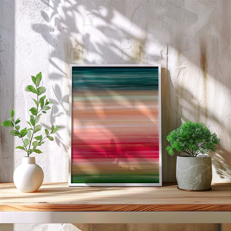 Unique summer-inspired artwork with a striking blend of teal blues, bright greens, and vivid pinks.