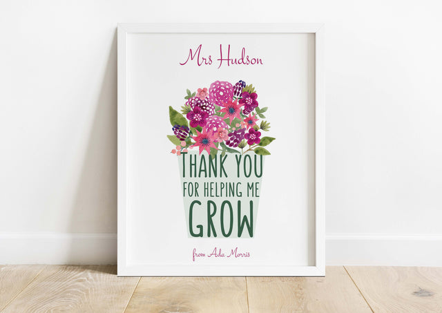 Teacher Print 1 - Thank You For Helping Me Grow, Teacher Gift Ideas For End Of School Year, Preschool Teacher Gifts UK