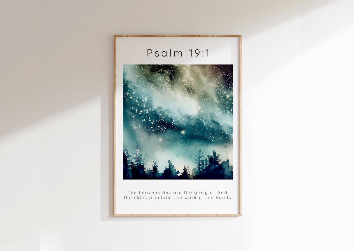 The Heavens Declare The Glory of God Wall Art Psalm 19 1 Bible Verse, Psalm 19:1 Bible verse watercolor night sky print