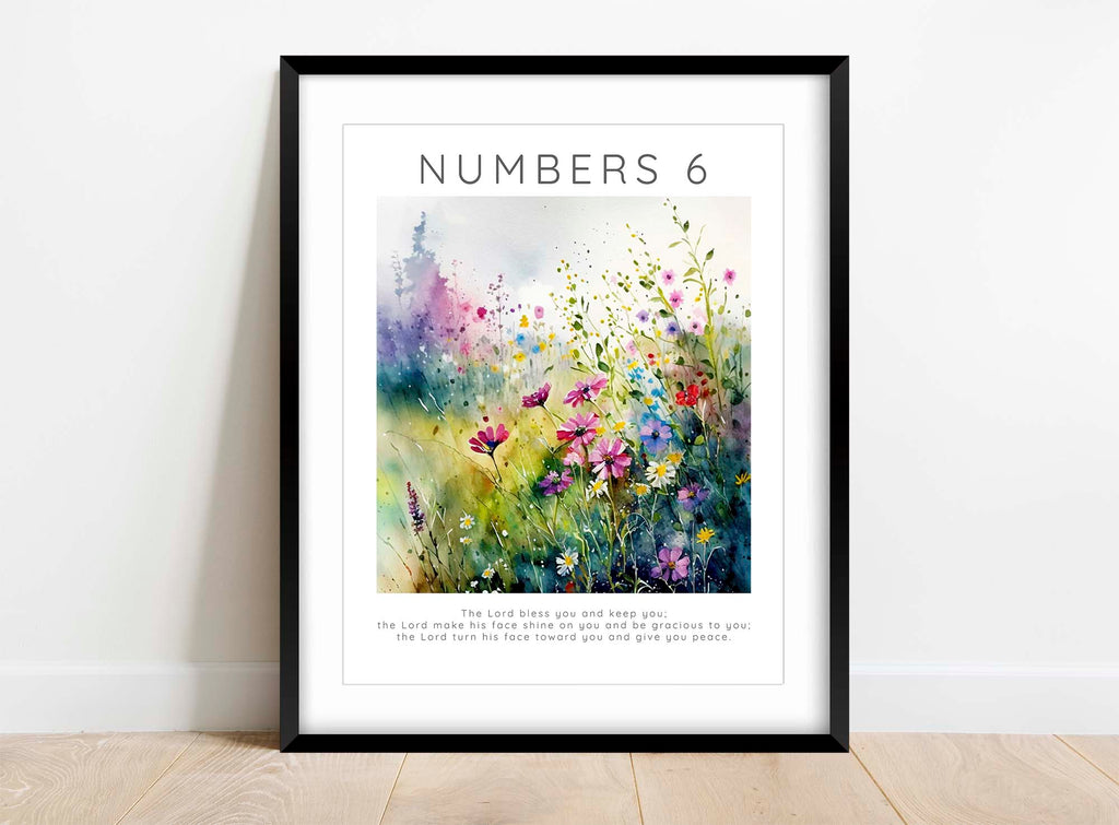 Nature's grace on display, Floral Scripture Art for your space. Tranquil scripture art: The Lord Bless You Meadow Wall Decor