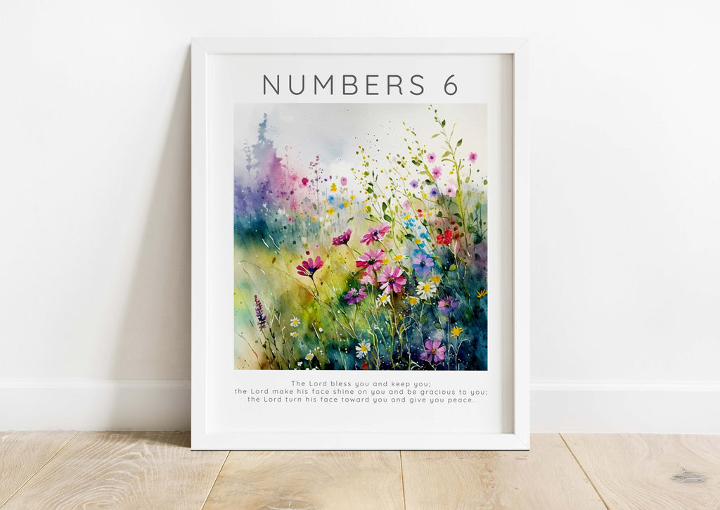 A meadow's embrace of peace, Numbers 6:24-26 in floral art. Faith in bloom: Numbers 6:24-26 captured in Floral Meadow Print.