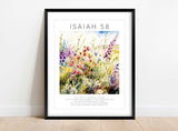 Inspirational scripture wall art with flourishing garden, Nature's beauty meets biblical wisdom wall print