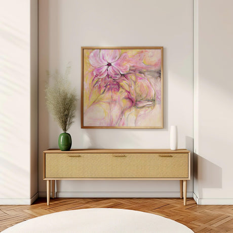 'Through It All' - soft abstract artwork in pink, peach and lime tones.