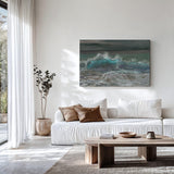 Beach house print featuring a dynamic rolling wave.