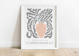 Treasure In Jars Of Clay Bible Verse Wall Art Christian Pastel Print, 2 Corinthians 4:7 Pastel Peach Pot Print