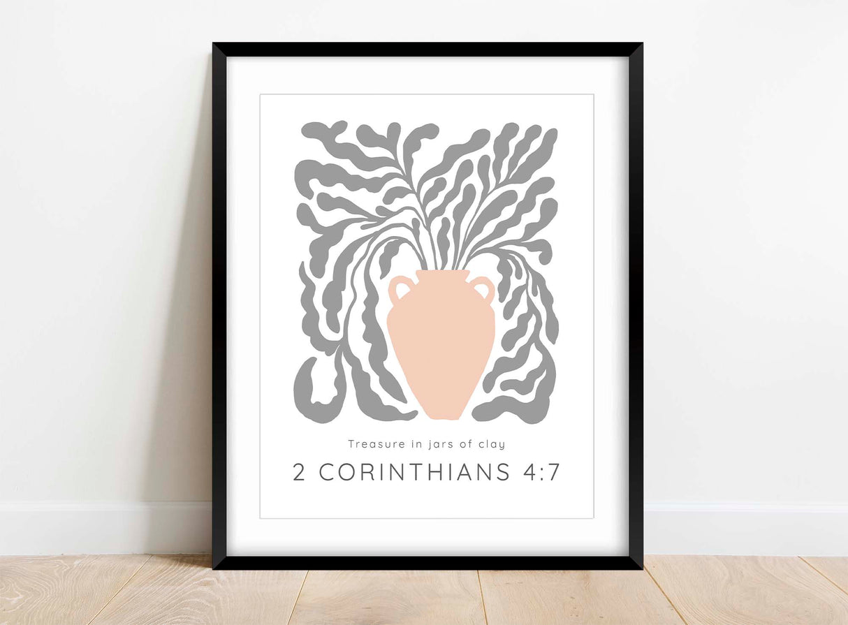 Bible Verse Wall Art 'Treasure in Jars of Clay', Elegant Scripture Print with Vine Plant, Botanical Bible Verse Quote Art