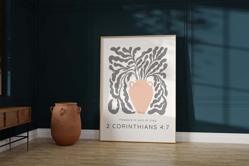 Divine Treasure in Jars of Clay Print, Pastel Christian Artwork for Home, Scripture Print for Graceful Living Spaces