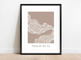 Psalm 84:12 Quote Print - Abstract River Flowing Against a Calming Tan Background