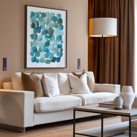 Soft and soothing watercolor artwork showcasing organic turquoise shapes.