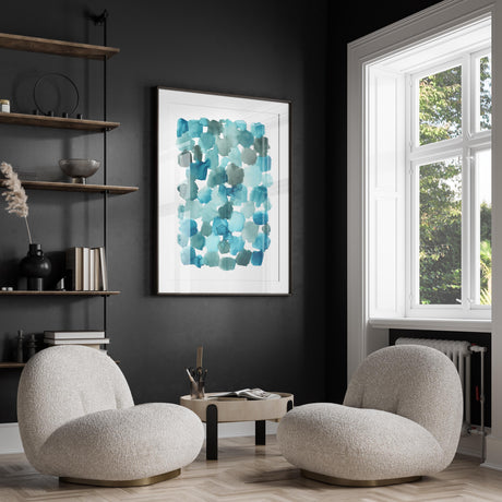 Stylish and serene abstract print with soft turquoise watercolor elements.