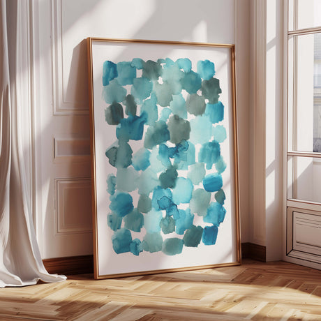 ‘Aqua Drift’ Abstract Turquoise Print, Tranquil Contemporary Wall Art for Modern Interiors & Abstract Office Decor, Calming Coastal Home Decor