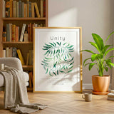 Galatians 3:28 - Faith picture featuring intertwining green leaf illustration and Galatians 3:28 scripture text.