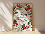 Cheerful Christmas carol print featuring a holly and red berry wreath.