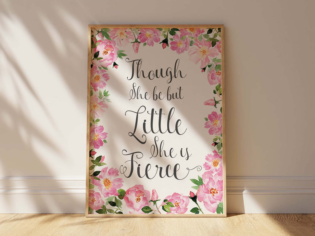 Elegant nursery print with Shakespeare quote and watercolor roses, Soft and strong nursery wall art with Shakespeare wisdom