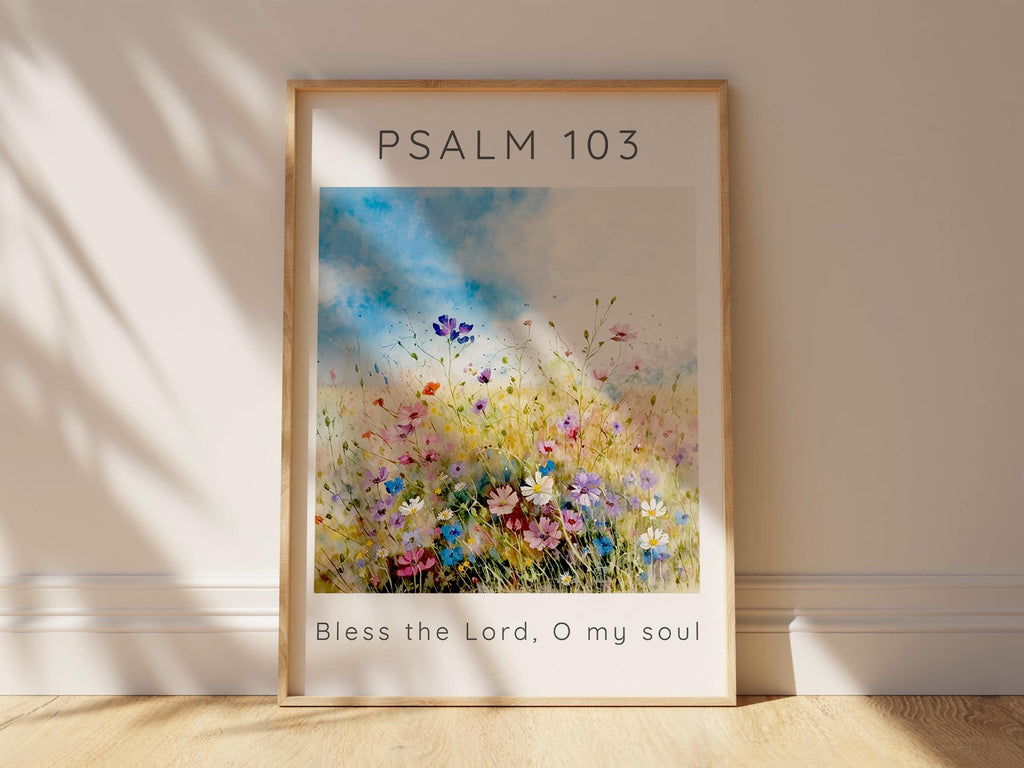 Psalm 103 Bless The Lord O My Soul Meadow Print, Wildflower Contemporary Christian Art Wall Decor, flower garden christian art