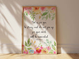 Inspirational 2 Chronicles 15 Bible verse print with watercolour florals.